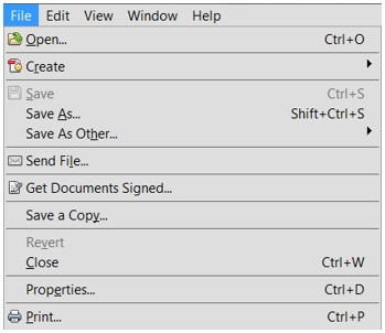 Adobe Reader File > Save As menu