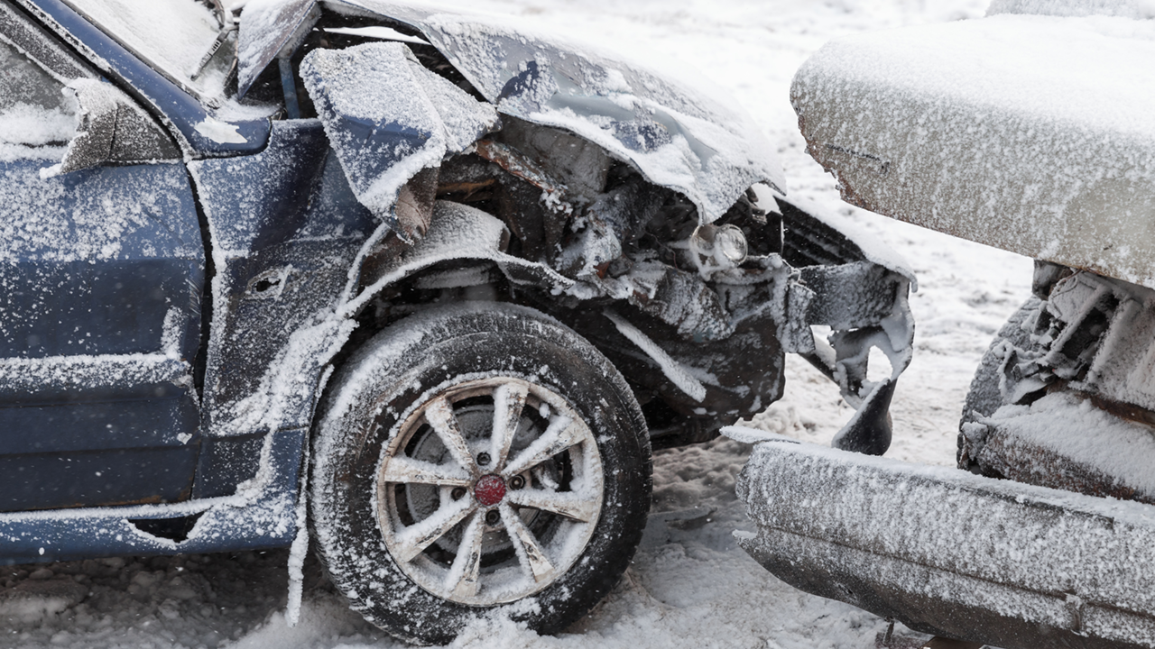 snowy car crash