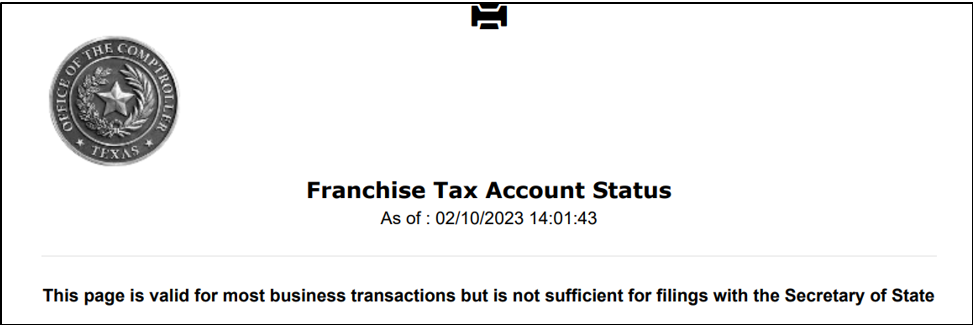 Franchise Tax Account Status