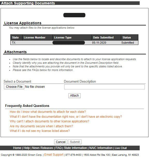 example of application submission screen