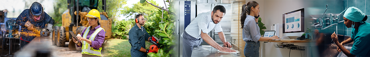 Workers in construction, landscaping, food service, office work and medicine