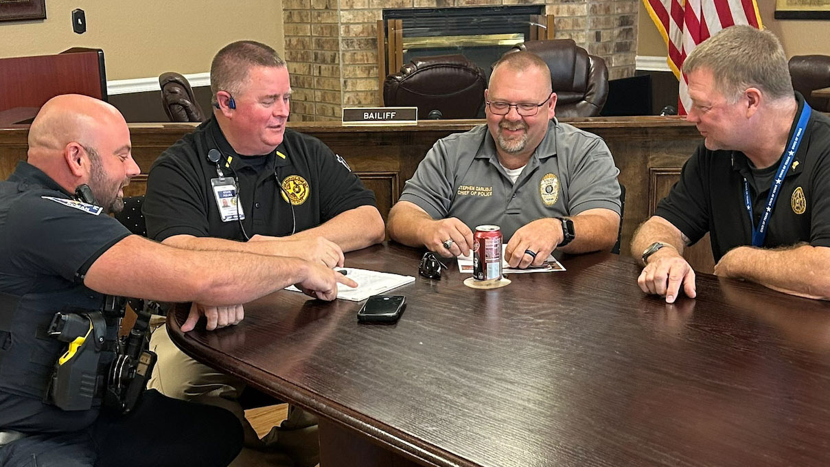 Members of TDI Fraud Unit’s Catastrophe Response Team met with Roman Forest Police Department staff.